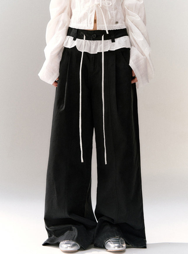 Ruffle Waist Wide Slacks
