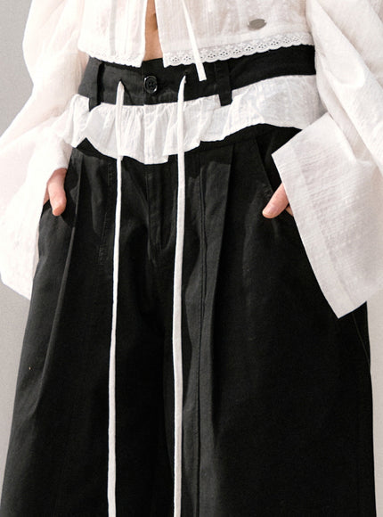 Ruffle Waist Wide Slacks
