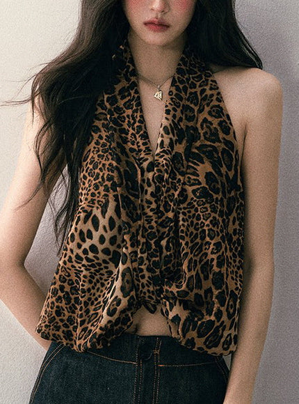 Leopard Halter Draped Top