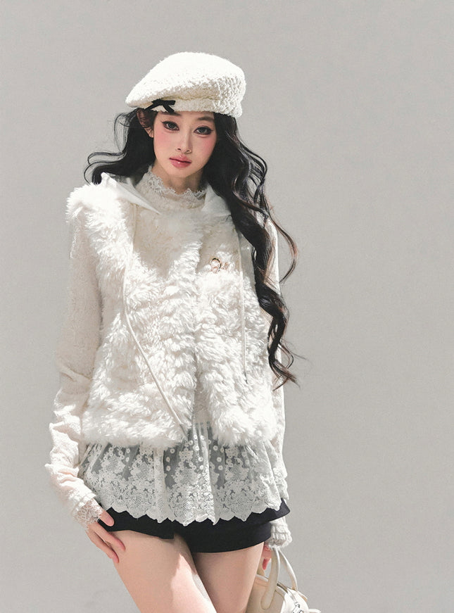 Ivory Fleece Charm Vest