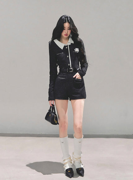 Classic Tweed Belted Jumpsuit