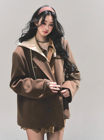 Urban Hooded Oversize Blazer - Brown