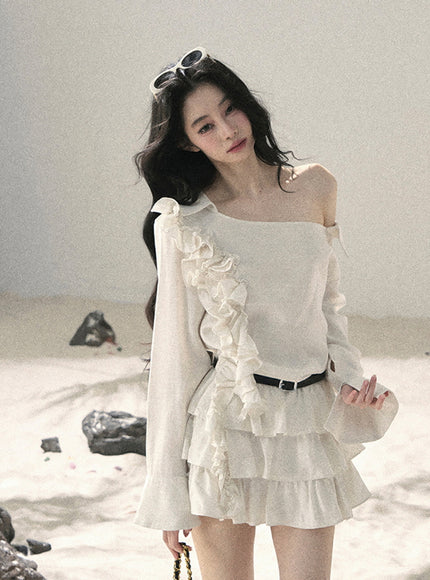Ivory Ruffle Off Shoulder Muse Dress