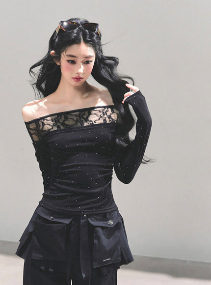 Stardust Sheer Lace Top - Black