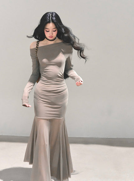 Ethereal Off-Shoulder Mesh Dress