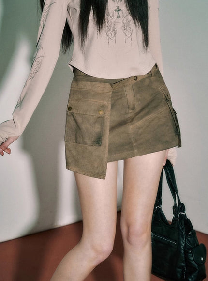 Olive Cargo Mini Skirt
