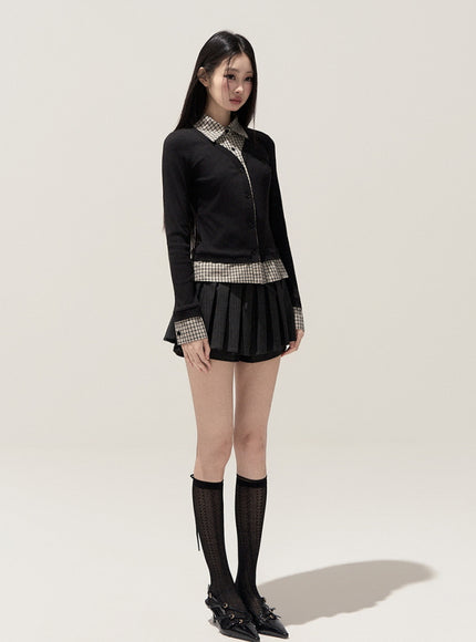 Lumi Check Layered Top - Black