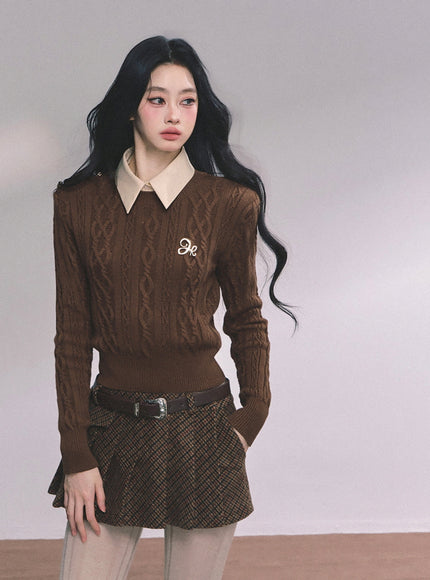 Preppy Layered Crop Knit -Brown