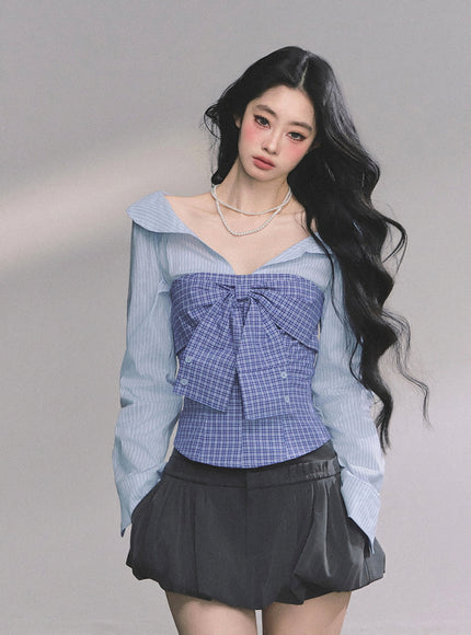 Bow Silhouette Blouse - Blue