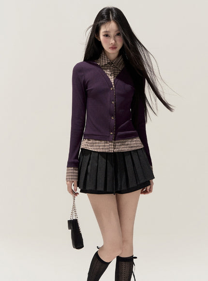 Lumi Check Layered Top - Purple
