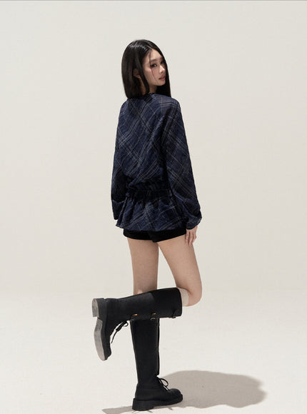 Lumi Check Ribbon Navy Mini Dress
