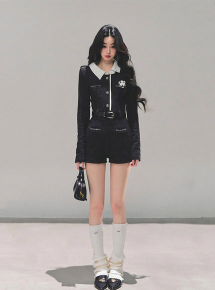 Classic Tweed Belted Jumpsuit