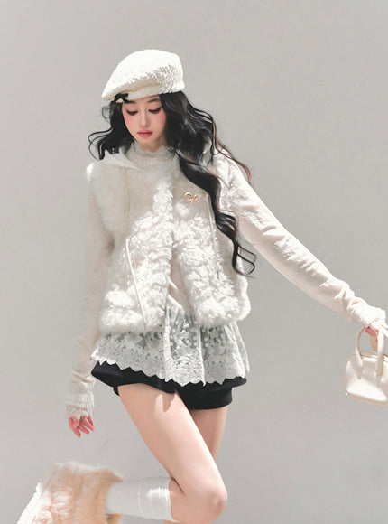 Ivory Fleece Charm Vest