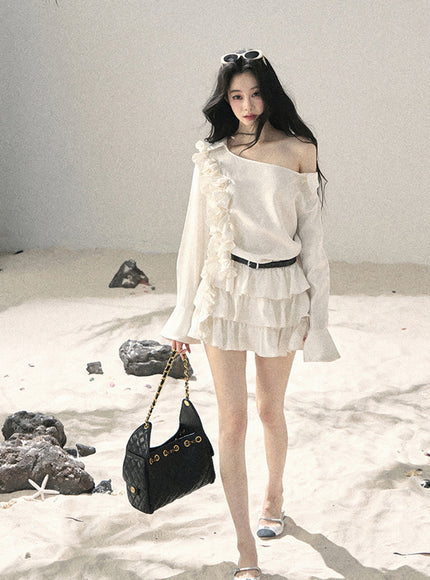 Ivory Ruffle Off Shoulder Muse Dress