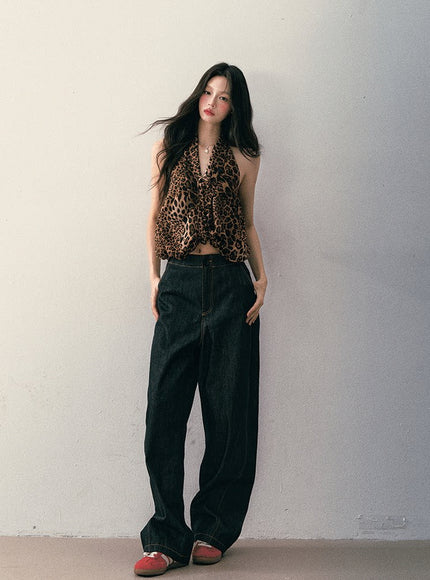 Leopard Halter Draped Top