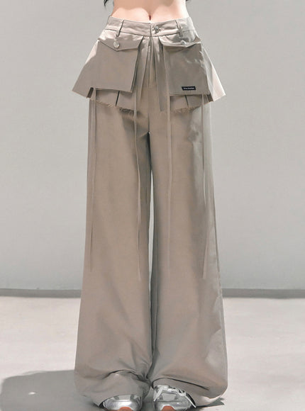 Utility Strap Wide-Leg Pants - Beige