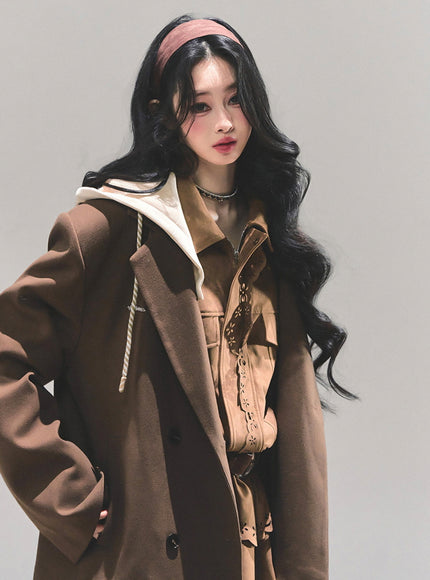 Urban Hooded Oversize Blazer - Brown