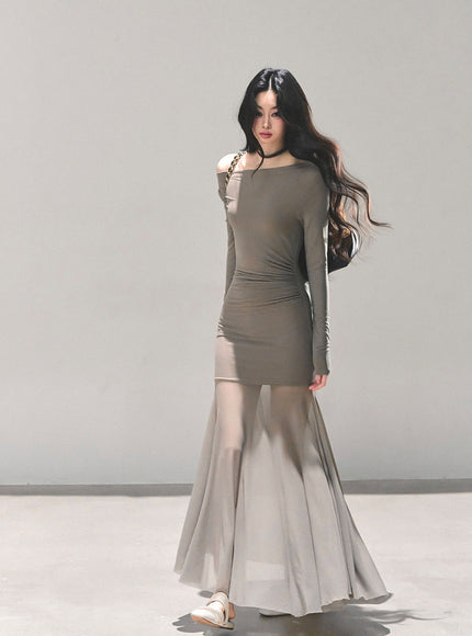 Ethereal Off-Shoulder Mesh Dress