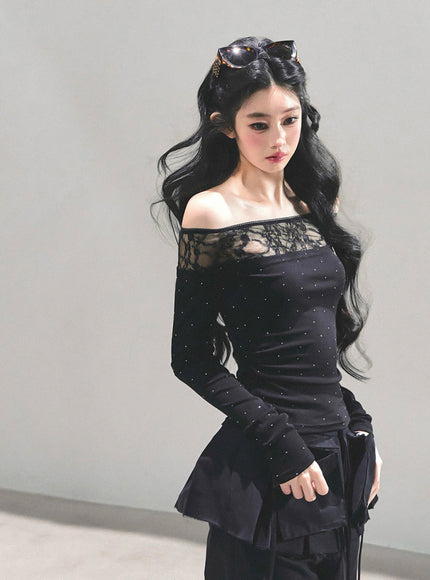 Stardust Sheer Lace Top - Black