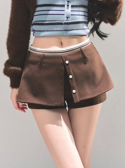 Layered Skort Shorts - Brown