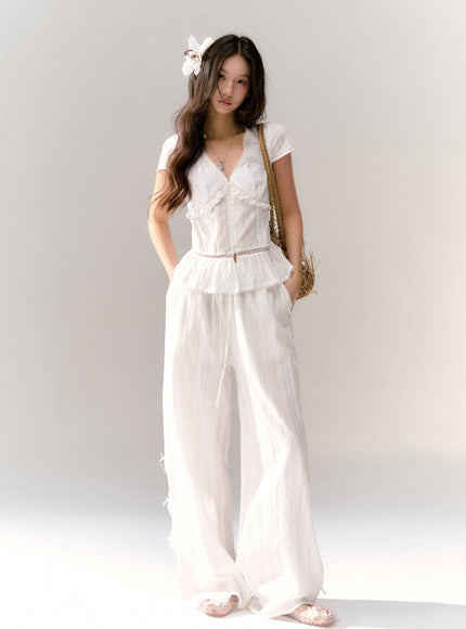 Soft Muse Ruffle White Blouse Set