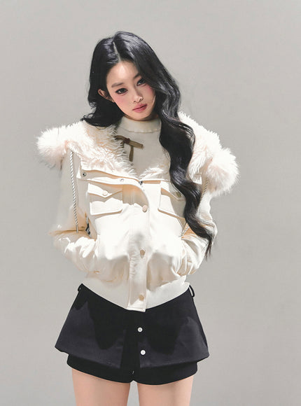 Urban Fur Accent Jacket - White