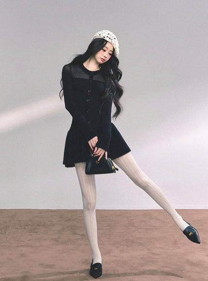 Black Veil Flare Knit Mini Dress