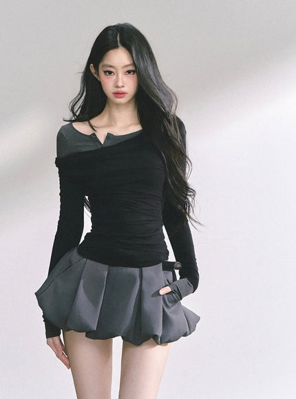 Off-Shoulder Slim Fit Top - Black