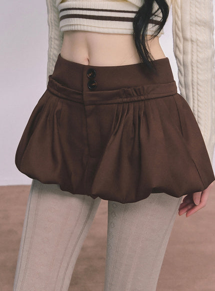 Bubble Hem Mini Skort - Brown