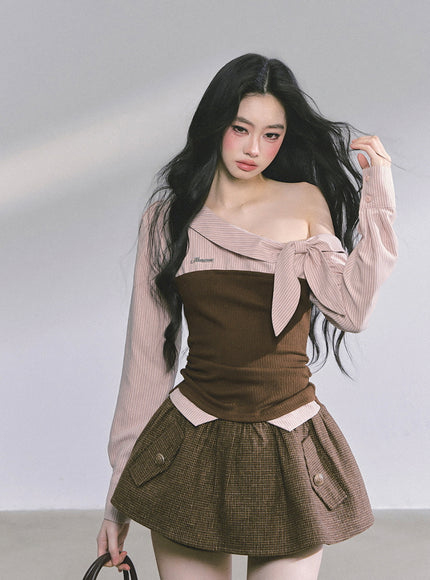 Sculpted Ribbon Top - Brown