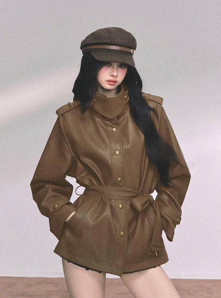 Command Charm Leather Jacket - Brown