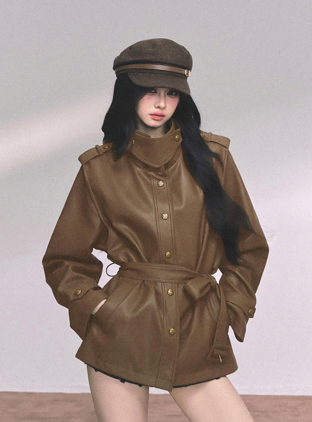 Command Charm Leather Jacket - Brown