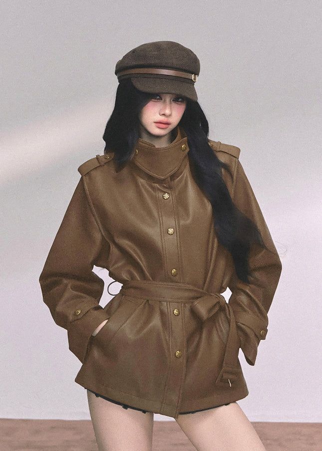 Command Charm Leather Jacket - Brown