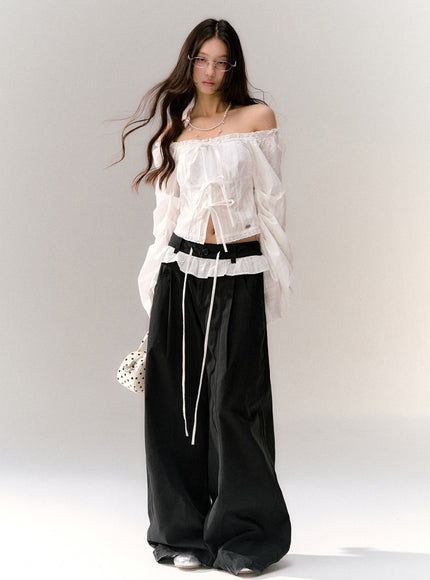 Ruffle Waist Wide Slacks
