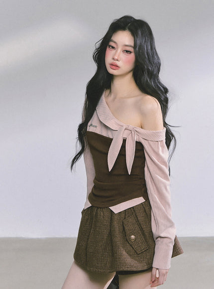 Sculpted Ribbon Top - Brown