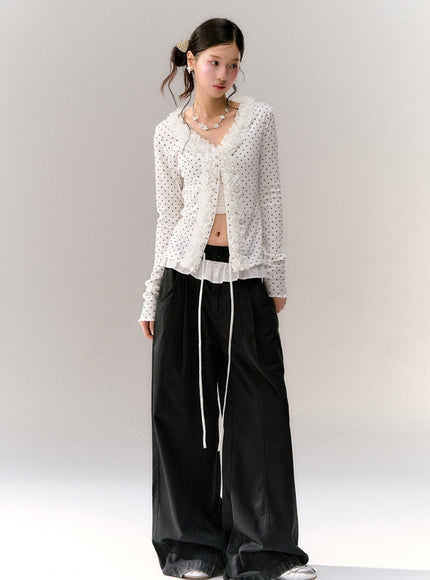 Ruffle Waist Wide Slacks