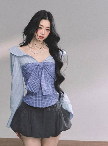 Bow Silhouette Blouse - Blue