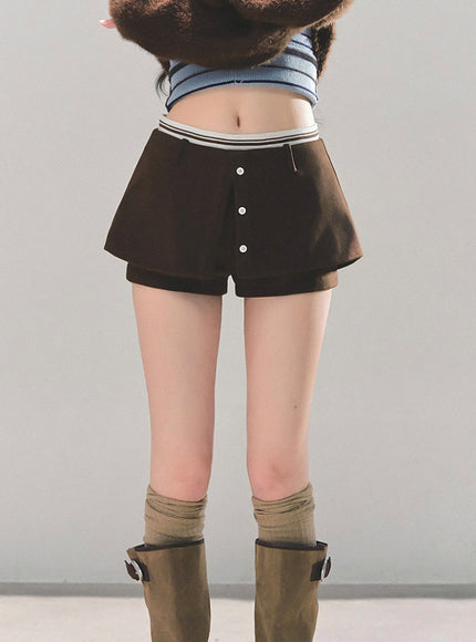 Layered Skort Shorts - Brown