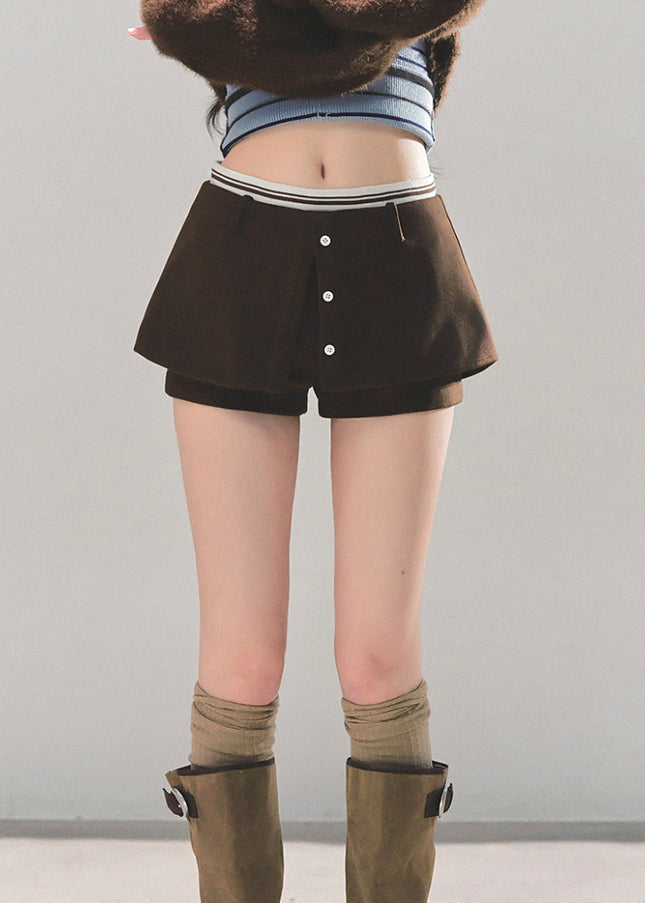 Layered Skort Shorts - Brown
