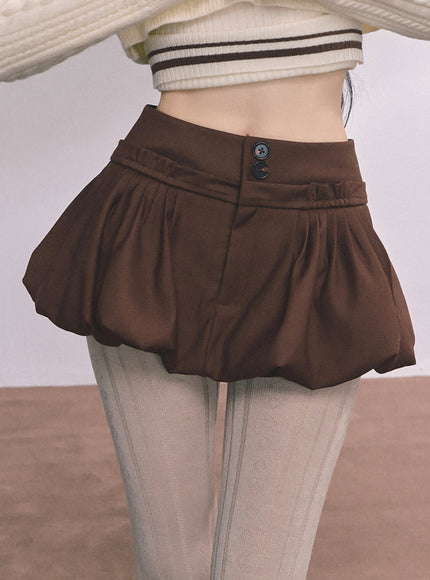 Bubble Hem Mini Skort - Brown