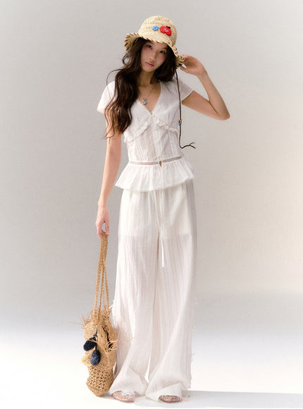 Soft Muse Ruffle White Blouse Set
