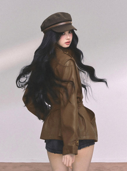 Command Charm Leather Jacket - Brown