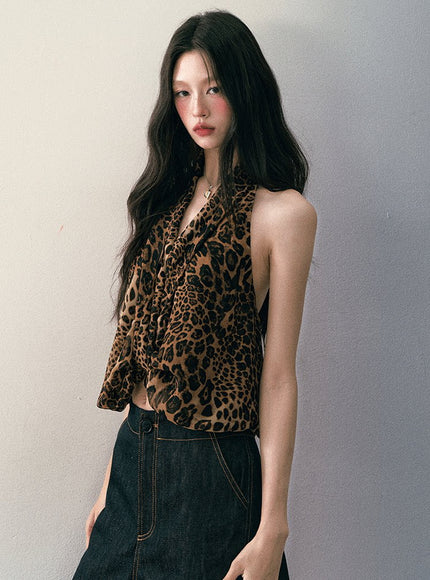 Leopard Halter Draped Top