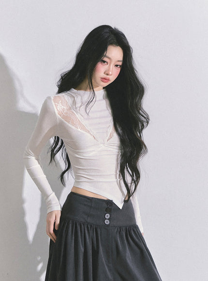 Bloom Lace V-Drape Top - White