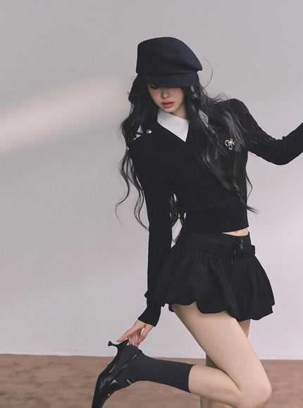 Preppy Layered Crop Knit - Black