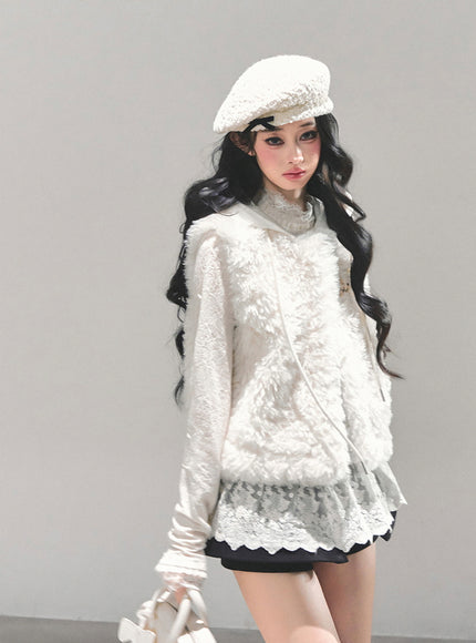 Ivory Fleece Charm Vest