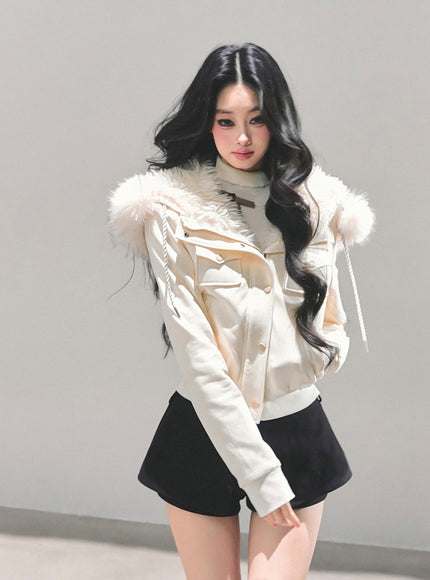 Urban Fur Accent Jacket - White