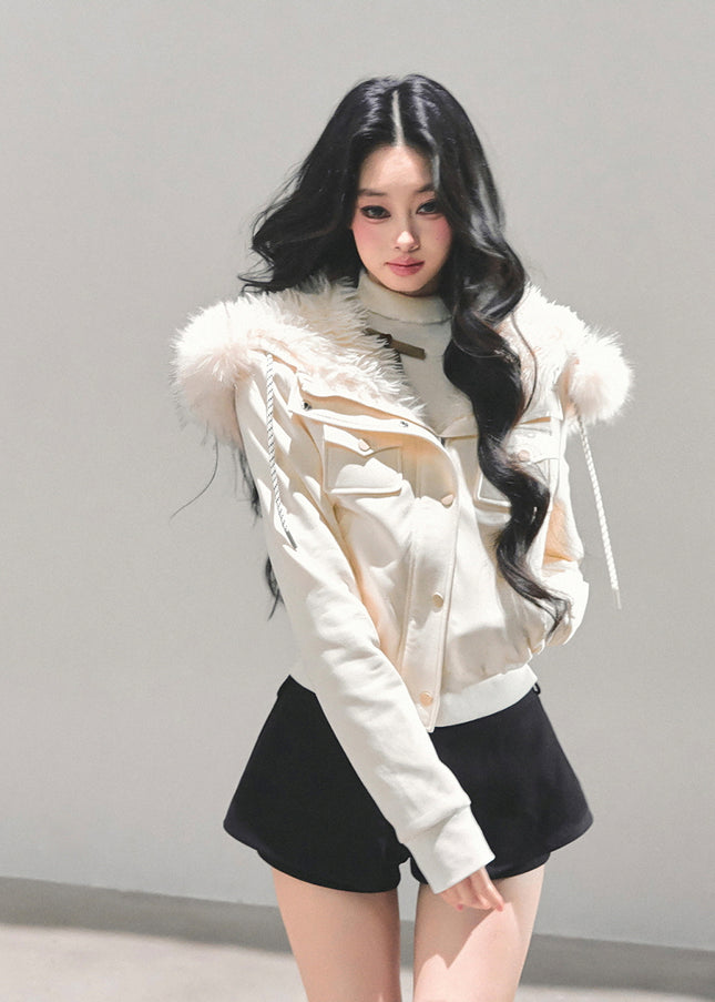 Urban Fur Accent Jacket - White