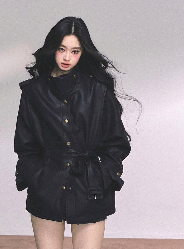 Command Charm Leather Jacket - Black