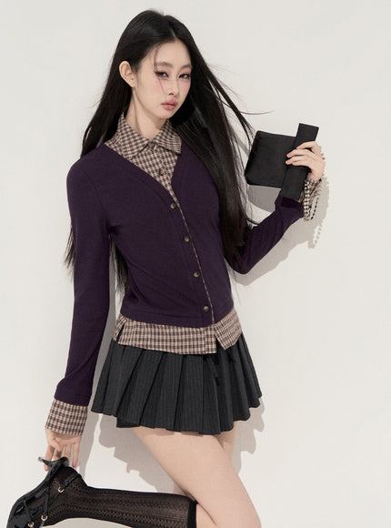 Lumi Check Layered Top - Purple